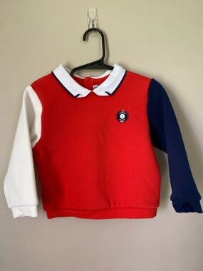 Jacadi Red Colorblock Polo Sweatshirt with White Collar and Navy Sleeve